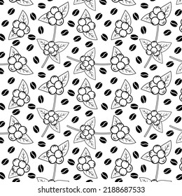 seamless pattern with elements of coffee beans and flowers