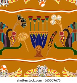 Seamless pattern with elements of Egyptian painting. 
Vector illustration