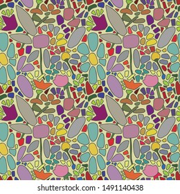 Seamless pattern with elements of flowers in pastel colors