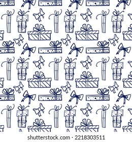 seamless pattern with elements gift box, hand drew Black and white patterns, Christmas time for your design 