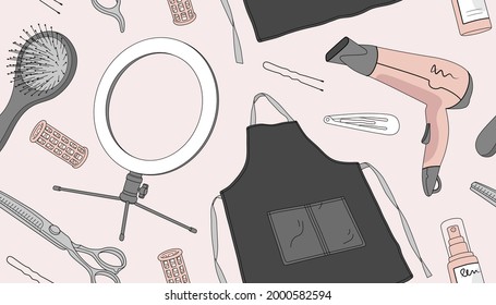 Seamless pattern with elements for hairdressing salon. Vector illustration