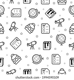 Seamless Pattern Elements Hand Drawn Collection College School Study Vector Design Style Background Grades Education Learning Book Globe Telescope Backpack Illustration Icons
