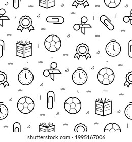 Seamless Pattern Elements Hand Drawn Collection College School Study Vector Design Style Background Grades Education Learning Book Scissors Clock Paper Clip Ball Medal Illustration Icons