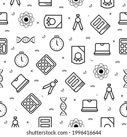 Seamless Pattern Elements Hand Drawn Collection College School Study Vector Design Style Background Grades Education Learning Book Notebook Compass Calculator DNA Illustration Icons