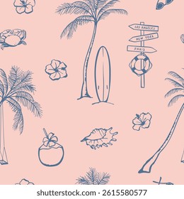 Seamless pattern with elements in Hawaiian style