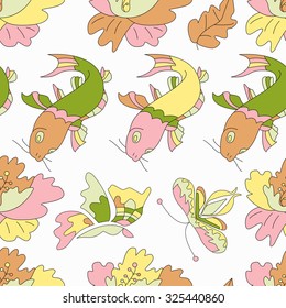 Seamless pattern with elements in Japanese style.