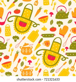 Seamless Pattern with Elements Kitchen and Cooking.