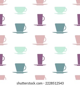 Seamless pattern with elements of kitchen utensils in pastel colors. For packaging, paper, design. Vector illustration.