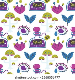 Seamless pattern with elements for love magic