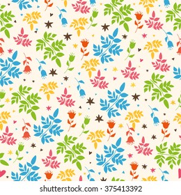 seamless pattern with elements of natural plants and flowers. bright colors