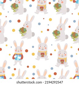 Seamless pattern with elements on white background for a happy  new year of the Rabbit 2023, flyers, poster, and banner