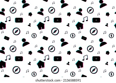 Seamless pattern with elements of the popular social network. Background for fabric, wrapping, wallpaper, social media. Decorative print. EPS10