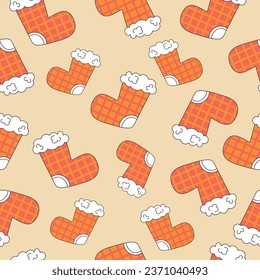 Seamless pattern with elements in retro style. Christmas illustration.