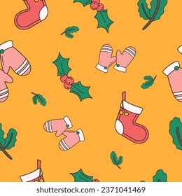 Seamless pattern with elements in retro style. Christmas illustration.