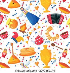 seamless pattern with elements for shrovetide celebration