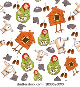 Seamless pattern with elements of Slavic fairy tales. vector

