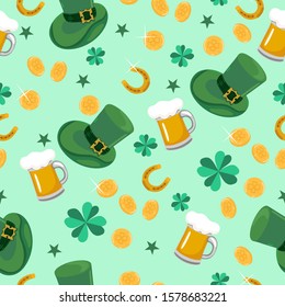 Seamless pattern with elements of St. Patrick's Day. Vector graphics.