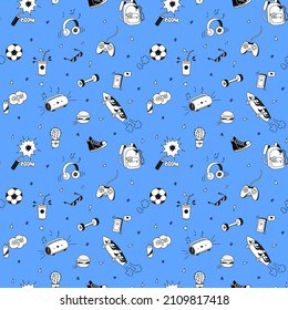 Seamless pattern with elements of a teenager's lifestyle. Doodle style. Vector graphics.
