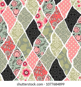 Seamless pattern with elements of torn paper. Patchwork. Can be used for scrapbook, postcards, print, etc.