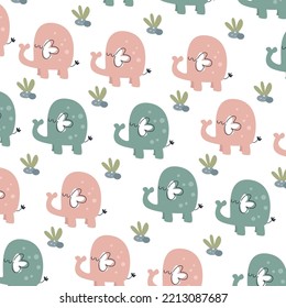 Seamless pattern with elephant and butterfly animal characters perfect for wrapping paper