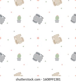 Seamless pattern with elephant and cactus with smooth color. pattern texture for fabric, wrapping, textile, wallpaper, apparel.