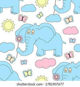Patrón sin foco con elefante. Un animal lindo. Ilustración del vector