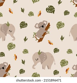 seamless pattern with elephant and koala
