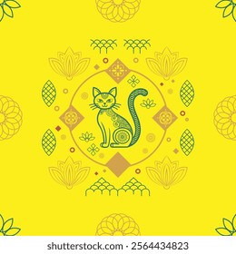 seamless pattern Elephant line Thai