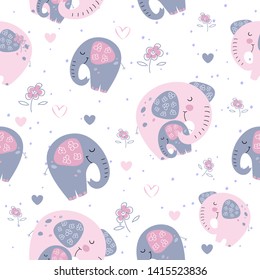 Seamless pattern. The elephant with the mother elephant. Love and motherhood. Vector.