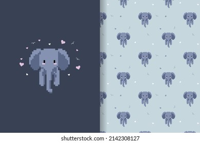 seamless pattern elephant pixel art vector