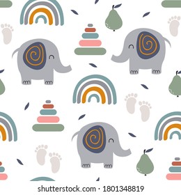 seamless pattern with elephant, rainbow, baby pyramid
-  vector illustration, eps