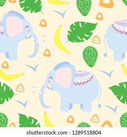 seamless pattern with elephant in Scandinavian style - vector illustration, eps