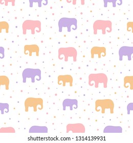 Seamless pattern with elephant silhouette. White background. Vector