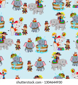  Seamless pattern with elephant while playing circus