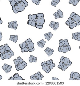 Seamless pattern of elephants in cartoon style. On white background, vector illustration.