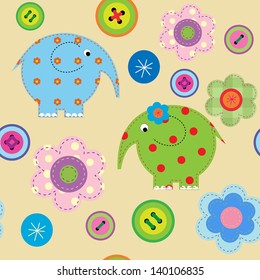 Seamless pattern with a elephants and flowers
