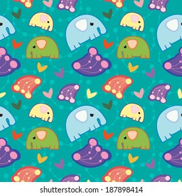 Seamless pattern with elephants and flowers