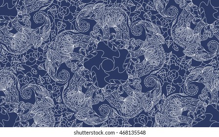 Seamless pattern with elephants and flowers