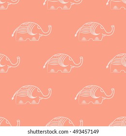 Seamless pattern with elephants and flowers. Background for textile, baby shower, greeting card, wrapping. Floral ornament.