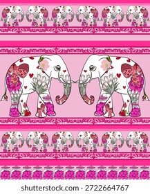 Patrón sin fisuras, elefantes enamorados, reconciliación, aniversario, Vector rosa, expresión de buenas sensaciones.