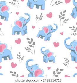 Seamless pattern with elephants on a white background