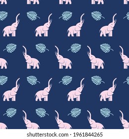 seamless pattern with elephants and palm leaves