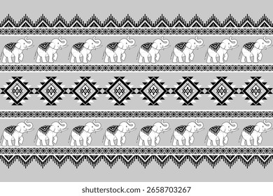 Seamless pattern with elephants, Thai style pants pattern, for fabric, printing, scarf, cover, decoration.