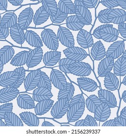 Seamless pattern with elm tree branches and leaves on light background for surface design, wallpaper, fabrics, home decor. Monochrome pastel realistic line art