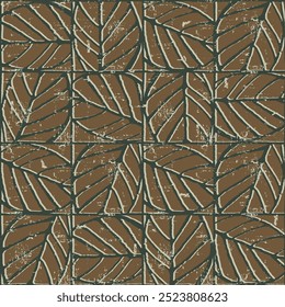 Seamless pattern with elm tree branches and leaves in Undersaturated earth and khaki tones for surface design and other design projects. Realistic line art