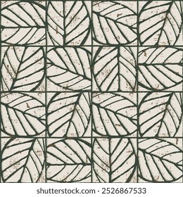 Seamless pattern with elm tree branches and leaves in Undersaturated earth and khaki tones for surface design and other design projects. Realistic line art
