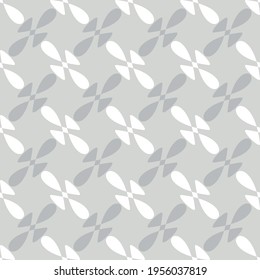 Seamless pattern. Elongated four-petal figures. Gray and white colors. Editable.