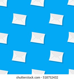 Seamless pattern emails, letters, directed upwards. Background for web sites, services delivery, subscription. Flat design and bright colors. Vector illustration