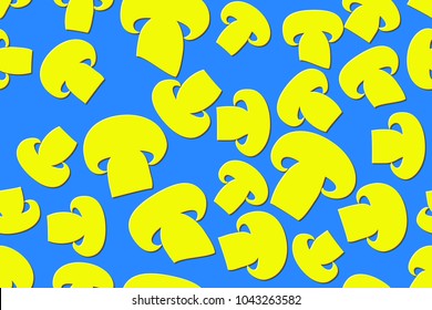 Seamless pattern of the embossed mushrooms. Blue and yellow
