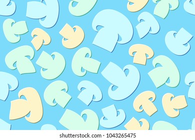Seamless pattern of the embossed mushrooms. Blue, green and beige